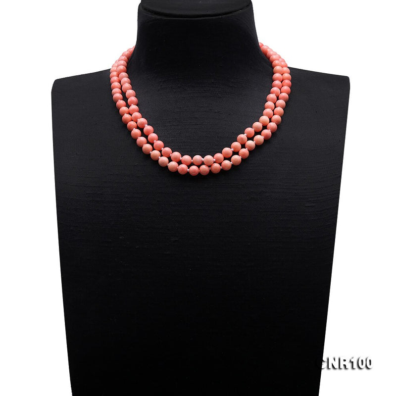 YX Elegant Handmade 2 Rows 8mm Round Pink Coral Necklace