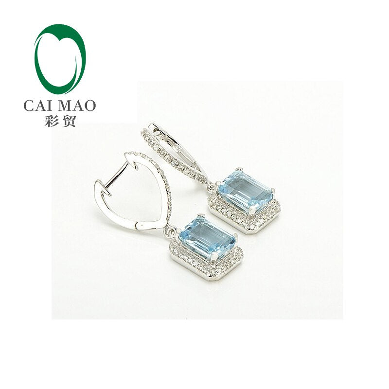 14K White Gold Aquamarine Diamond Earrings for Women