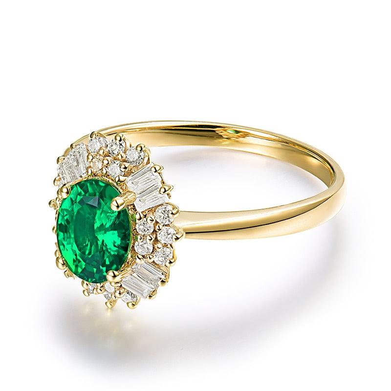 14K Yellow Gold 0.80ctw Emerald and Diamond Ring for Her