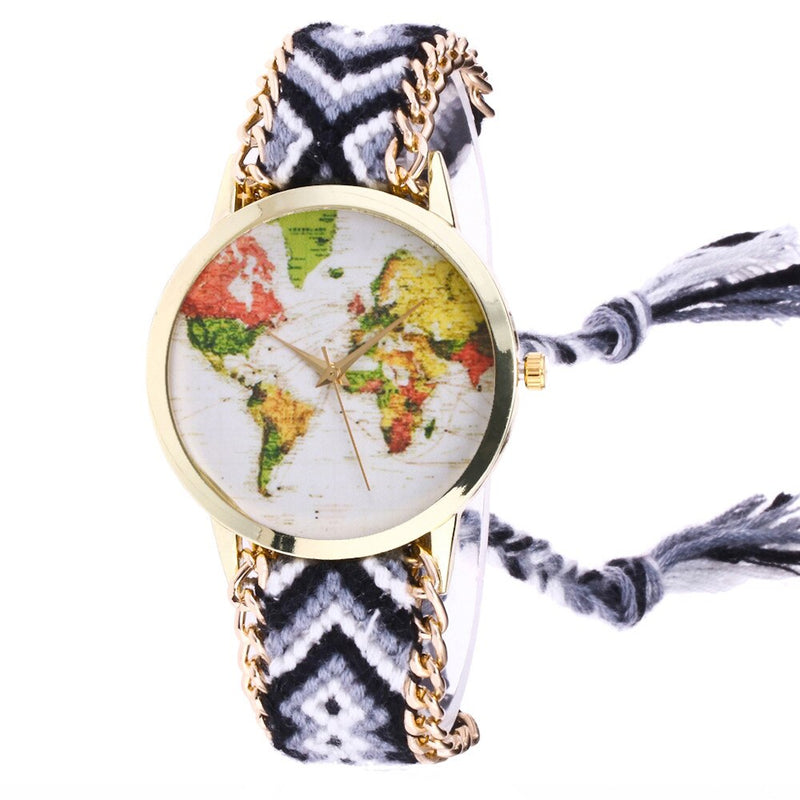 Fashion World Map Woven Bracelet Watch for Women