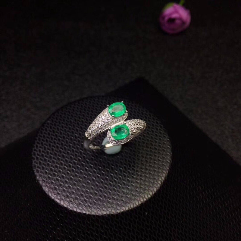 Sterling Silver Natural Emerald Ring 0.