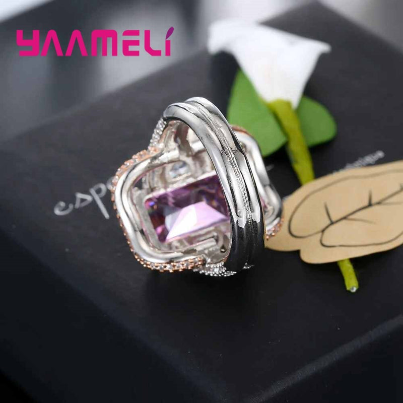 925 Sterling Silver Pink CZ Ring for Women