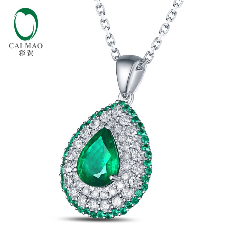 18K Gold 1.63ctw Emerald & Diamond Pear Shape Pendant for Her