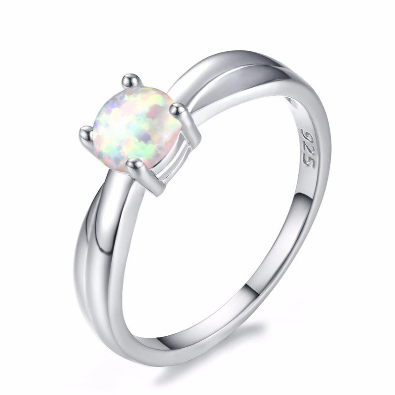 Elegant 6MM Round Sterling-Silver 925 Fire Opal Engagement Rings anillos For Women Silver Jewelry