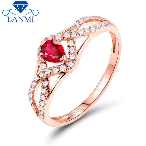 14K Rose Gold Red Ruby and Diamond Ring for Women