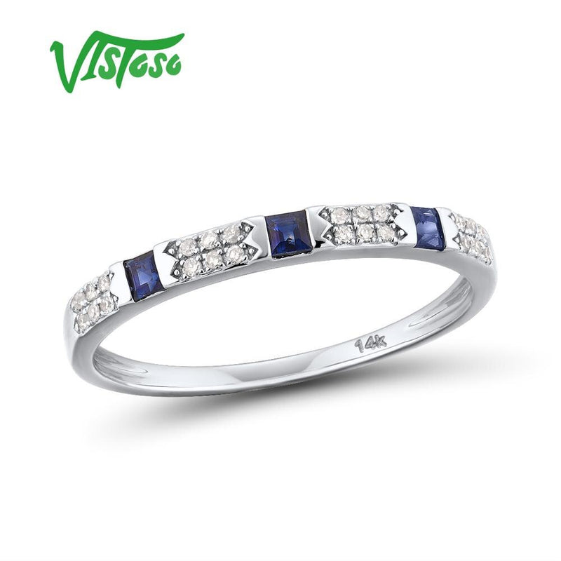 14K Yellow/White Gold Diamond and Blue Sapphire Emerald Ring for Women