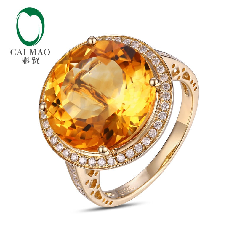 14k Yellow Gold 9.02ct Citrine Pave Diamond Engagement Ring for Her