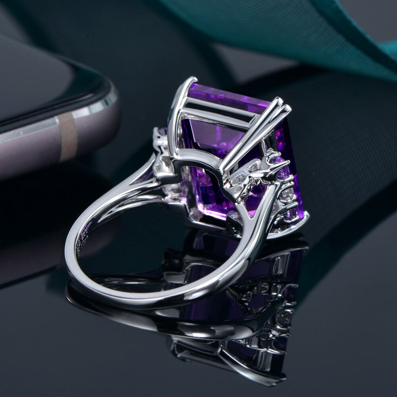 14k White Gold Amethyst and Diamond Ring for Women