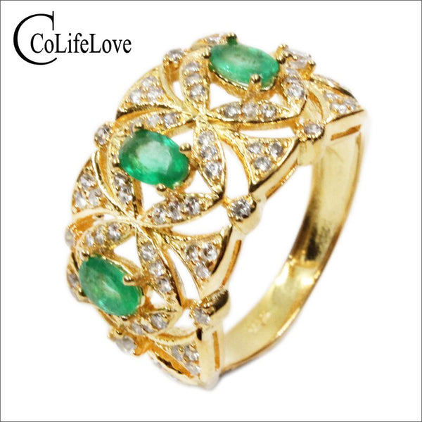 925 Sterling Silver Natural Kenya Emerald Ring for Women