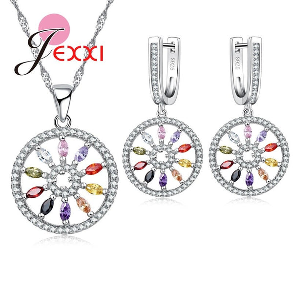 925 Sterling Silver Cubic Zircon Crystal Engagement Jewelry Set For Woman