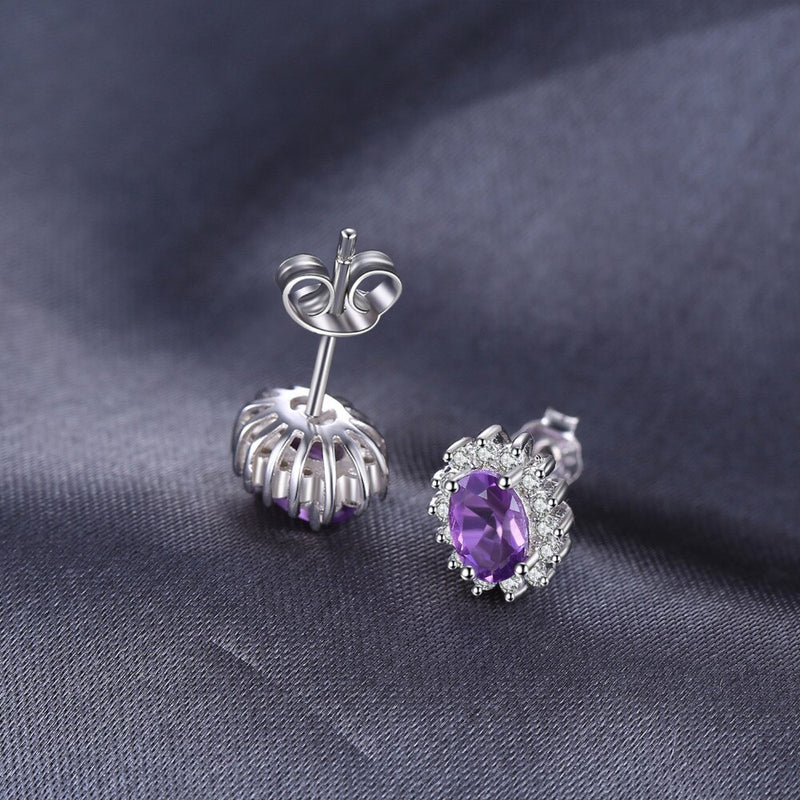 925 Sterling Silver Amethyst Halo Stud Earrings for Woman