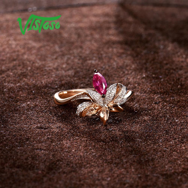 14K Rose Gold Ruby and Diamond Ring for Her