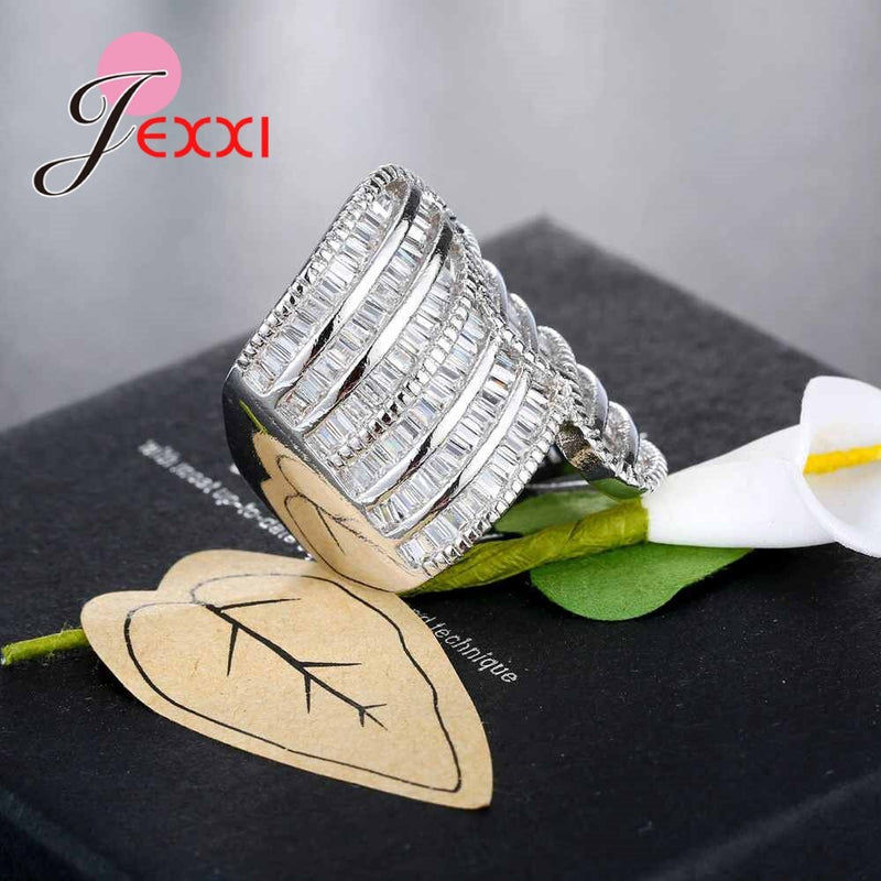 925 Sterling Silver White Stone Punk Ring for Women