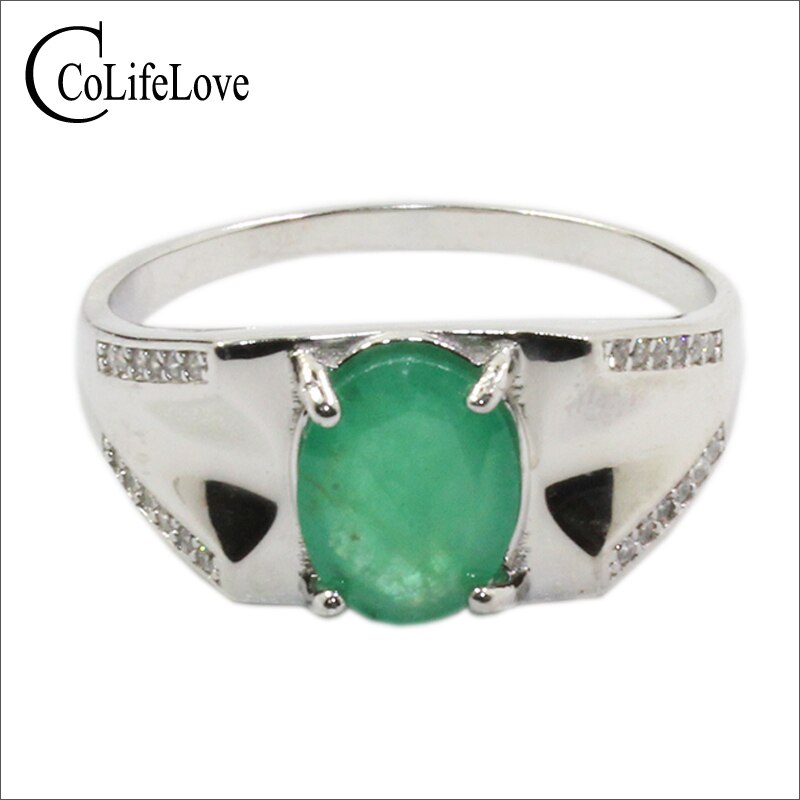 Sterling Silver 7mm x 9mm Emerald Ring for Women