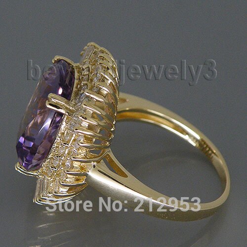 14K Yellow Gold Amethyst & Diamond Ring for Women