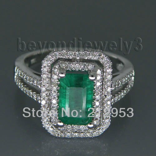 14k White Gold Columbian Emerald Engagement Ring For Her