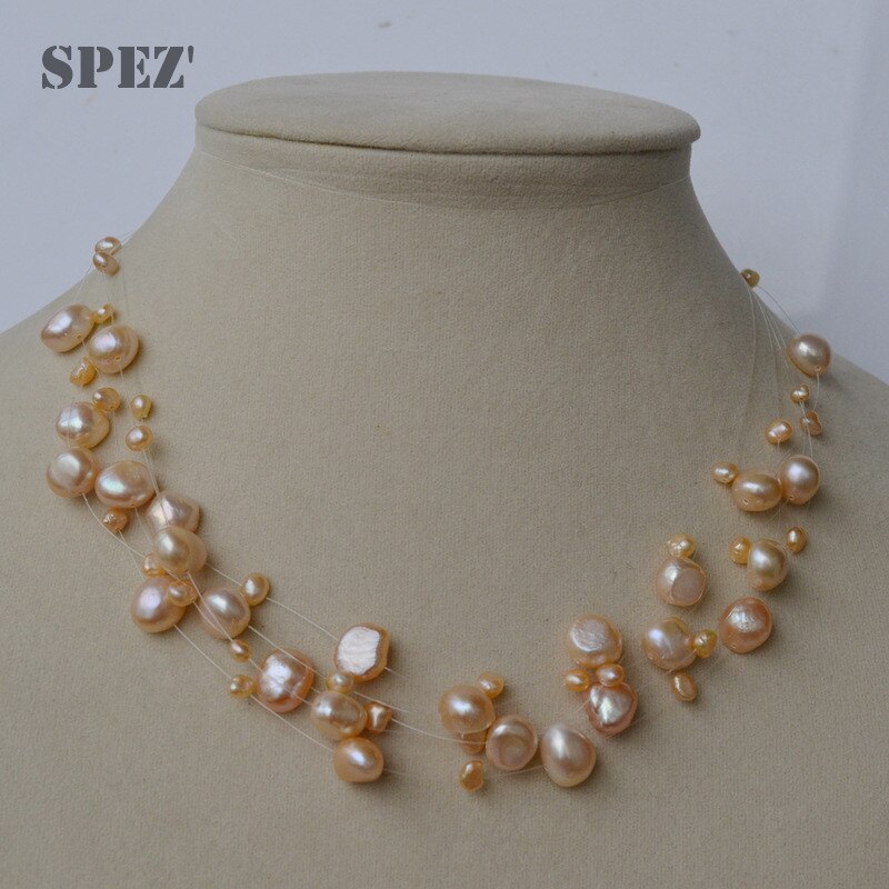 Natural Freshwater 4-8mm Baroque Pearls 5 Rows Bohemia Handmade Necklace
