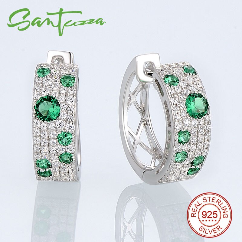 SANTUZZA Authentic 925 Sterling Silver Shimmering Wish Green CZ Earrings & Ring Jewelry Set