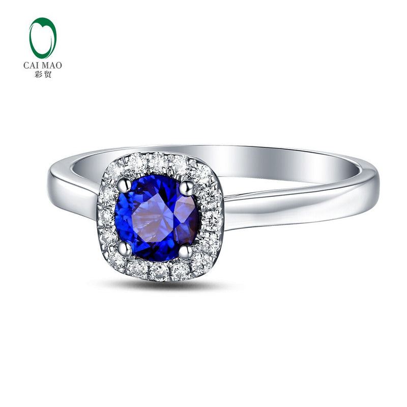 14K White Gold 0.43ct Sapphire Round Cut Engagement Ring for Women