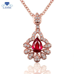 18K Rose Gold Ruby Pendant with Diamond for Women