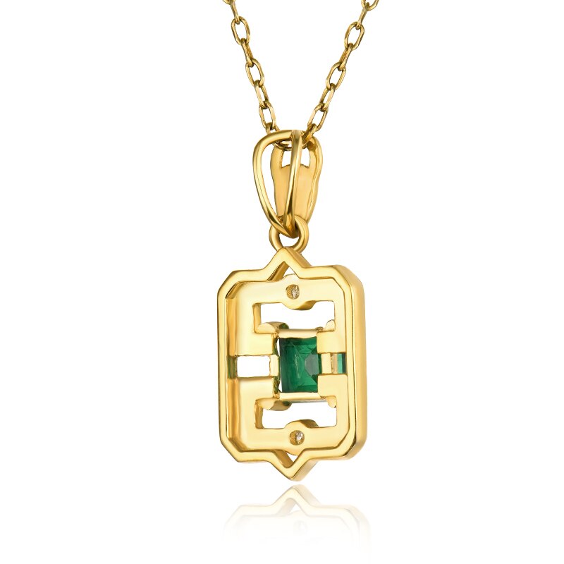 18K Yellow Gold Colombia Green Emerald Pendant Necklace for Women