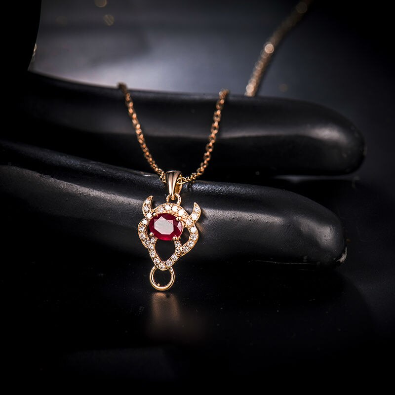 18K Rose Gold Diamond and Ruby Pendant for Her