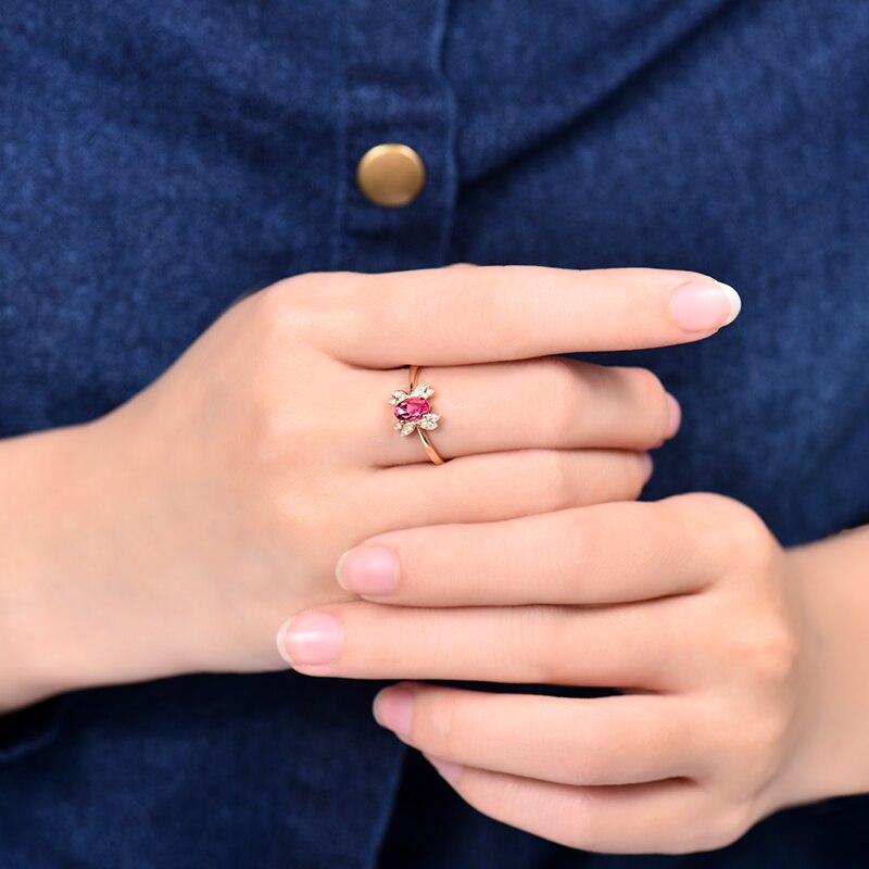 14K Rose Gold Pink Tourmaline Diamond Ring for Women