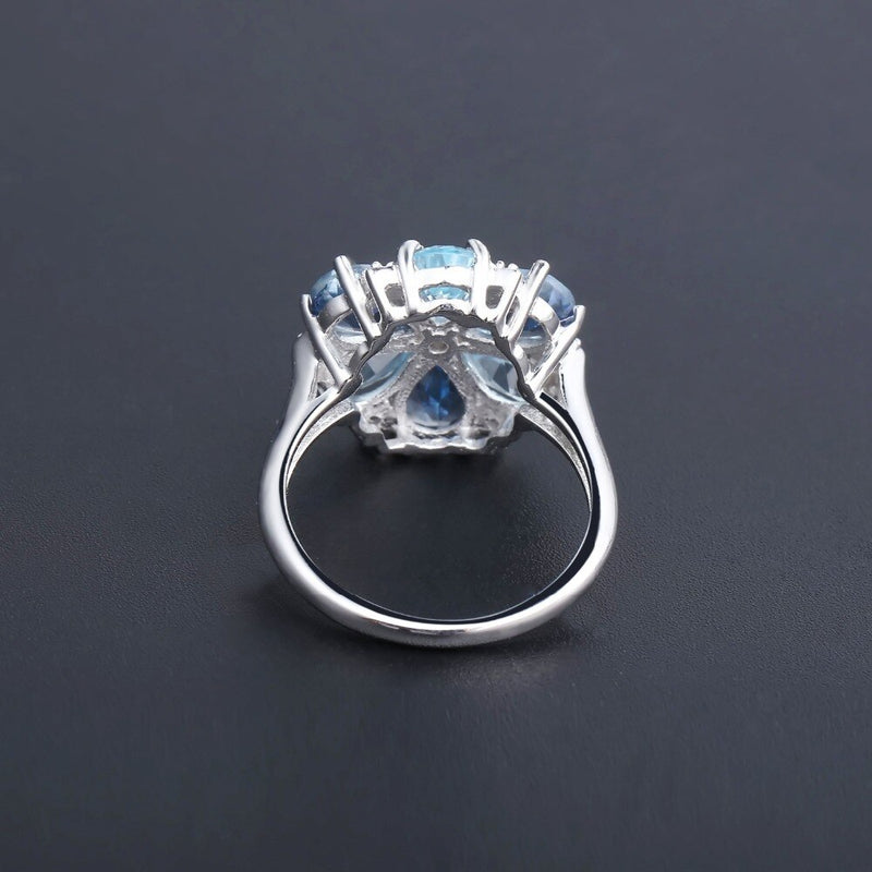 GEMS BALLET 925 Sterling Silver Natural Sky Blue Topaz Mystic Quartz Flower Earrings & Ring Jewelry Set