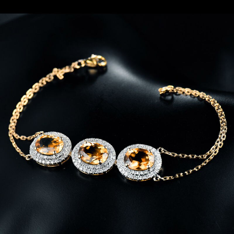 14K Yellow Gold Citrine & Diamond Bracelet for Her