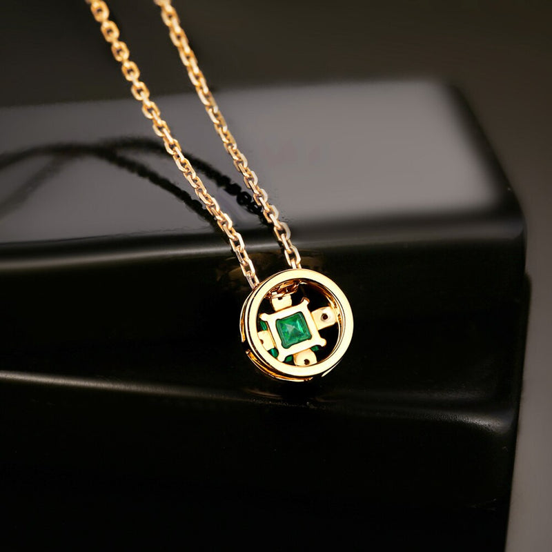 14k Yellow Gold Emerald and Diamond Vintage Pendant for Her