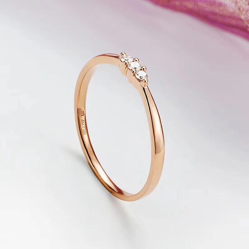 Aazuo 18K Au750 Rose Gold Mini Line Real Diamonds Ring