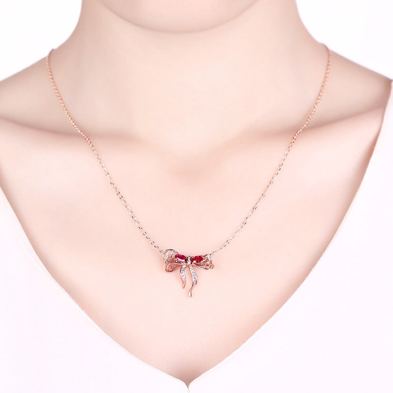 Rose Gold Natural 0.66ct Ruby & Diamond Chain Pendant for Her