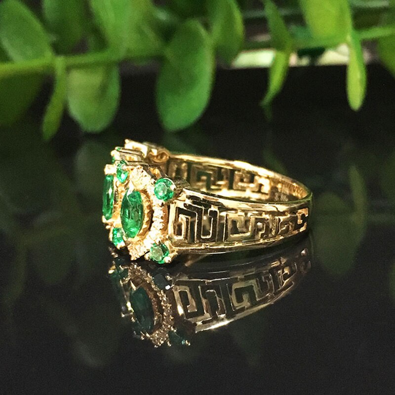 18K Gold Lab Created Emerald and Moissanite Diamond Ring for Women