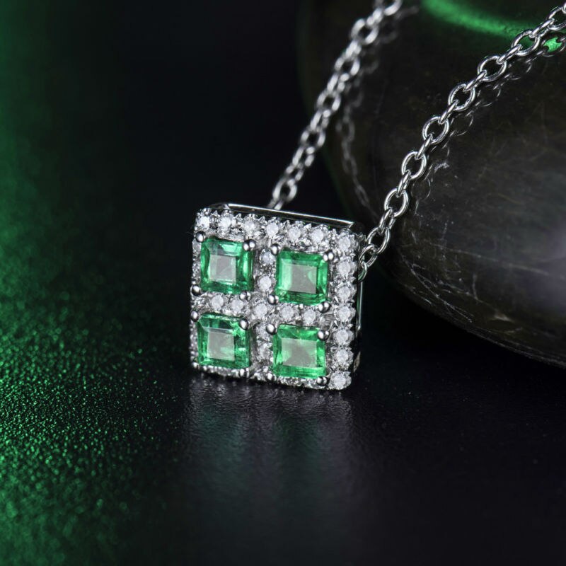 18Kt White Gold Emerald and Diamond Pendant for Women