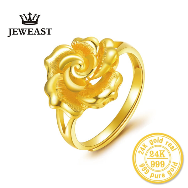 24K Gold Rose Flower Ring for Women