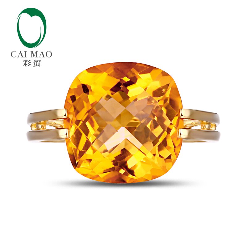 14k Yellow Gold Natural Citrine Cushion Ring for women