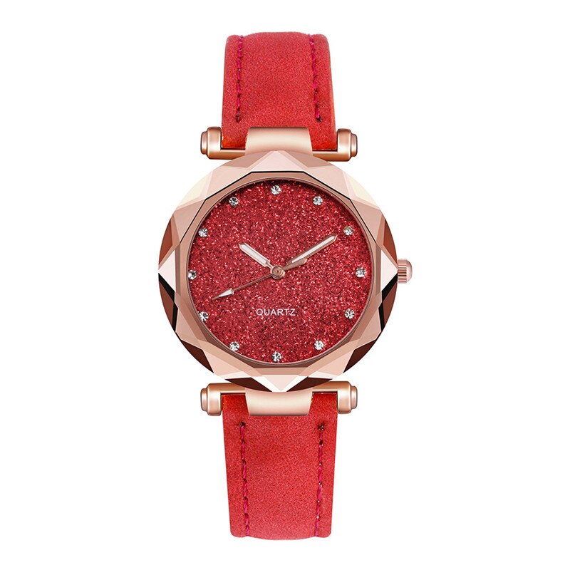 Casual Ladies Starry Sky Rhinestone Leather Band Watch