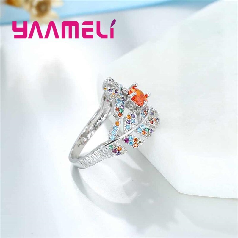 Latest New Leaves Leaf Rings for Women Gift Jewelry Solid 925 Sterling Silver Colored Cubic Zircon Stone Bague Bijoux
