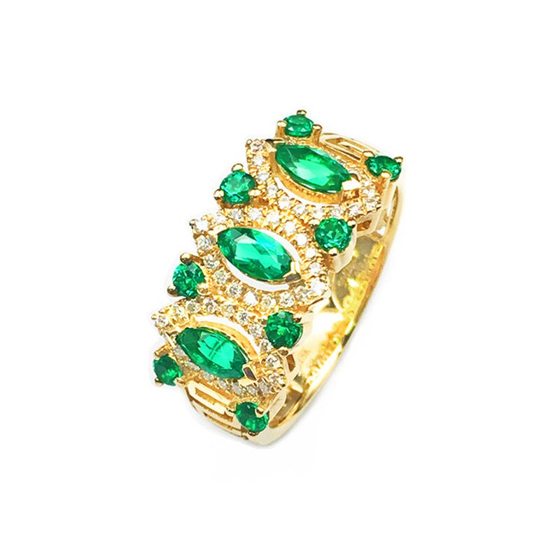 18K Gold Lab Created Emerald and Moissanite Diamond Ring for Women