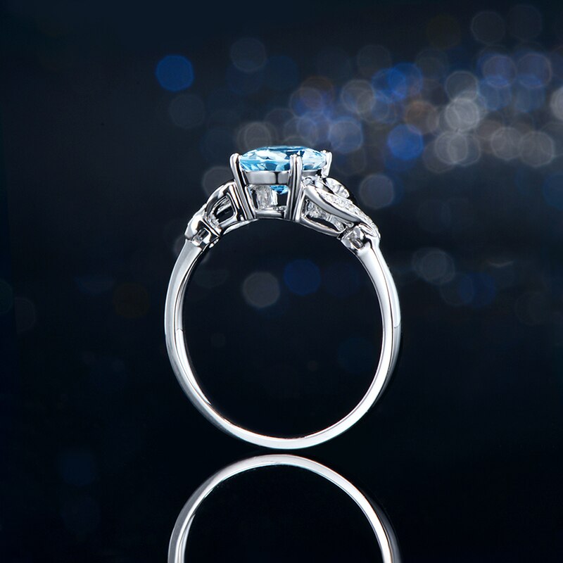 14k White Gold Aquamarine and Diamond Engagement Ring for Women