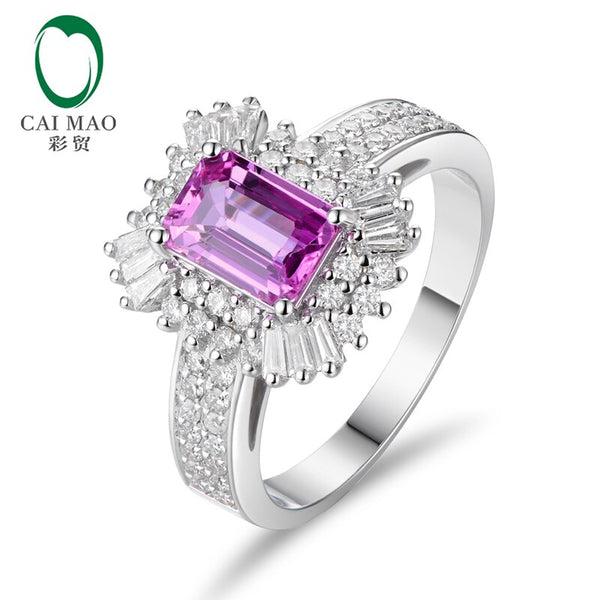 14K White Gold Pink Sapphire and Diamond Engagement Ring.