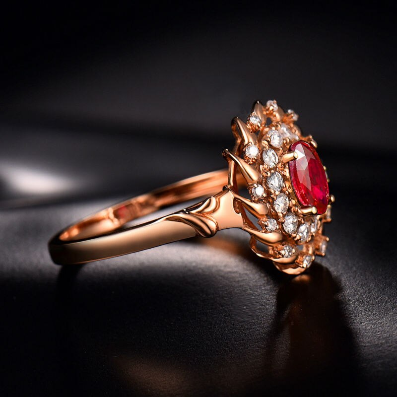 18K Rose Gold Ruby Diamond Ring for Women