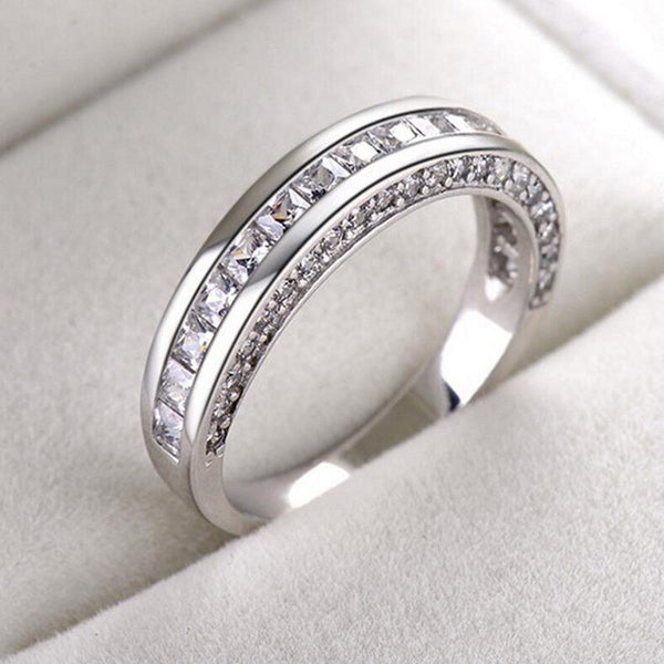 Enchanted Elegance: Sterling Silver Princess Cut Cubic Zirconia Ring