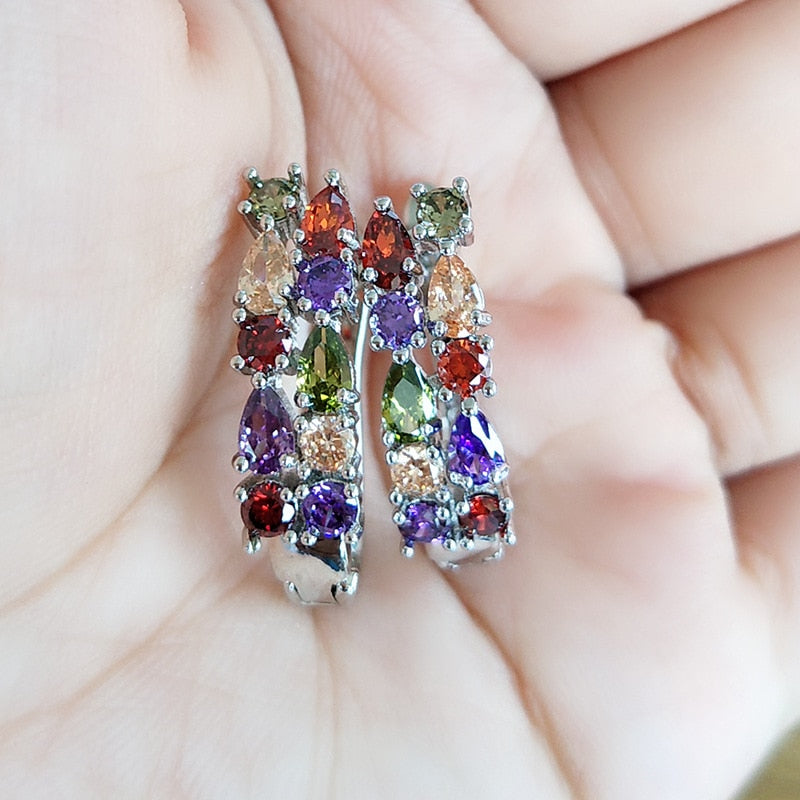 Wholesale with stamp Luxury 925 sterling silver Earrings Flash Colorful CZ Zircon Ear Studs Earrings Women Cheap brincos