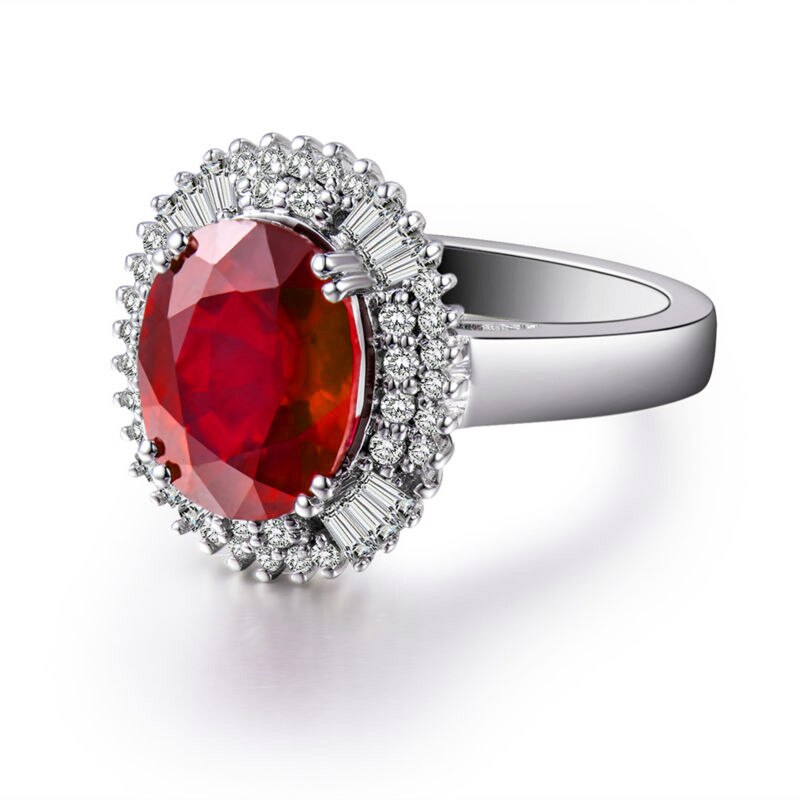 18K White Gold Natural Diamond Red Ruby Ring