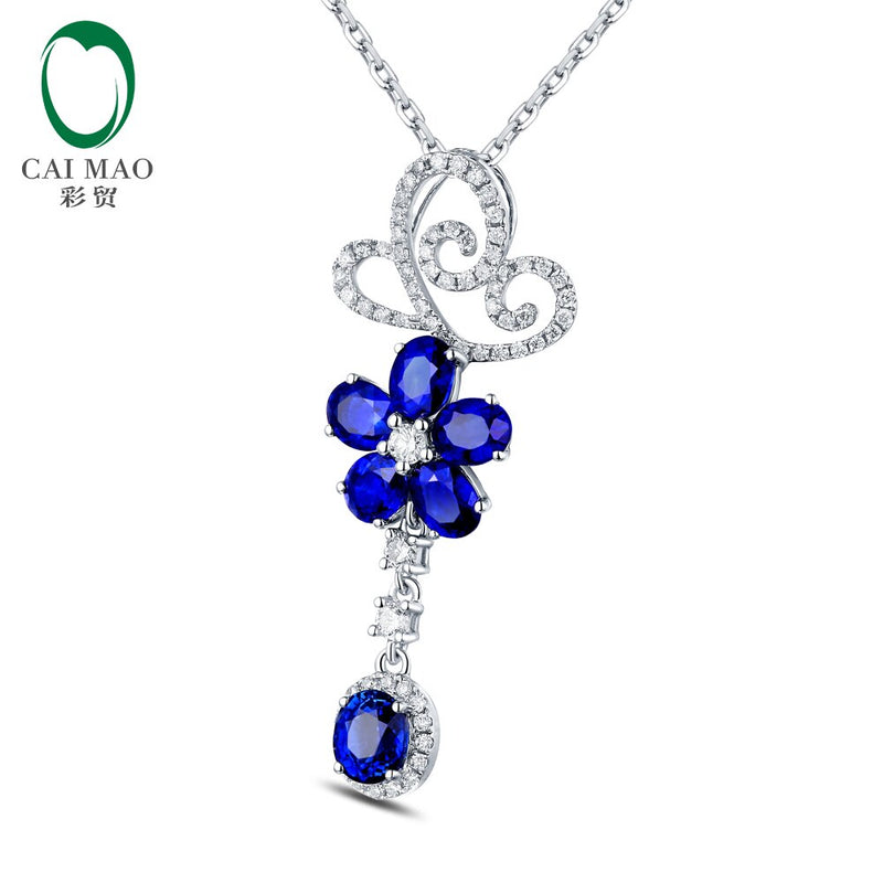 18K White Gold 2.50ct Sapphire 0.39ct Diamond Pendant for Her