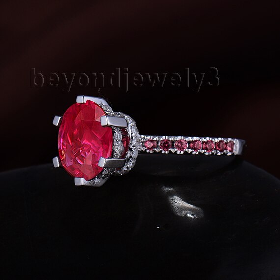 14K White Gold Red Ruby Ring for Women