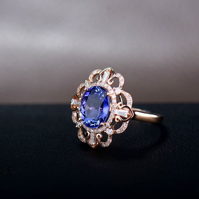 18K Rose Gold Tanzanite and Diamond Ring for Women