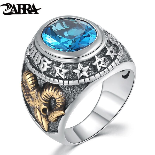 ZABRA Vintage Thai Handmade Blue Zircon Ring 925 Sterling Silver