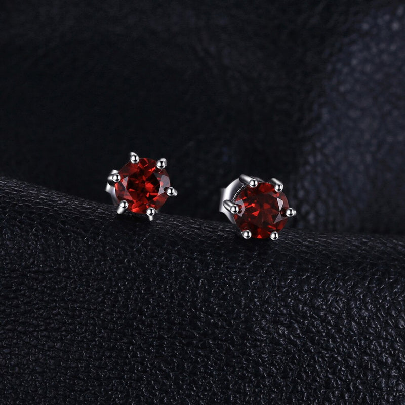 Sterling Silver 1.3ct Red Garnet Stud Earrings for Women